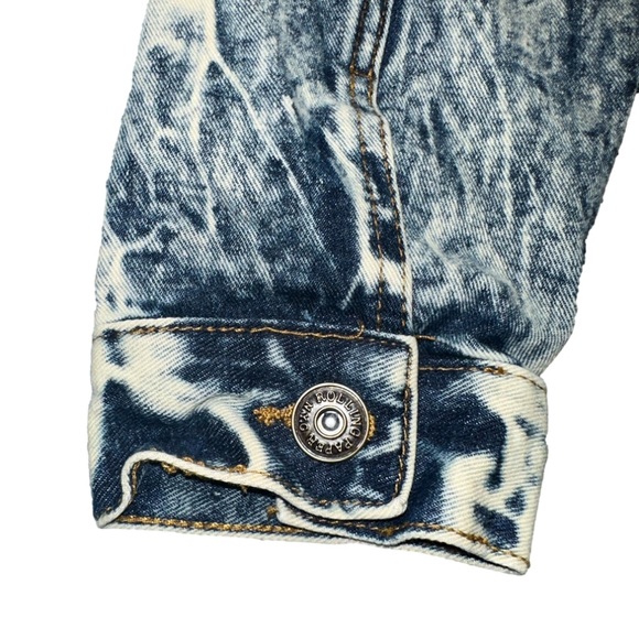 Rolling Paper Acid Wash Distressed Denim Jean Jacket Blend Unisex size Large✨ - Picture 10 of 16